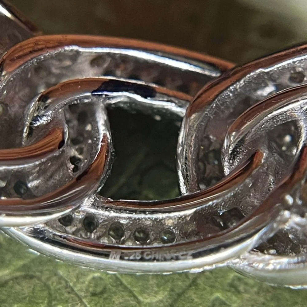925 Sterling Cuban Chain Link Ring With Simulated Diamonds